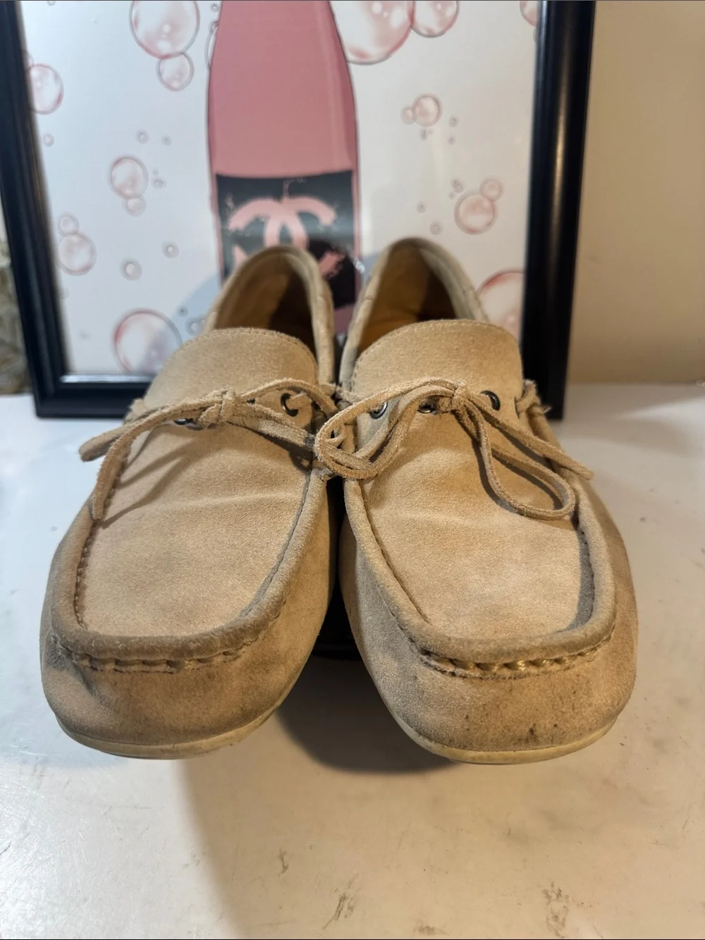 Rockport Beige Suede Men's Boat Shoes - Lace Moccasin Style - Size 12M